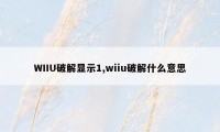 WIIU破解显示1,wiiu破解什么意思