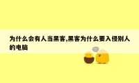 为什么会有人当黑客,黑客为什么要入侵别人的电脑