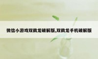 微信小游戏双截龙破解版,双截龙手机破解版