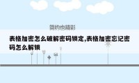 表格加密怎么破解密码锁定,表格加密忘记密码怎么解锁